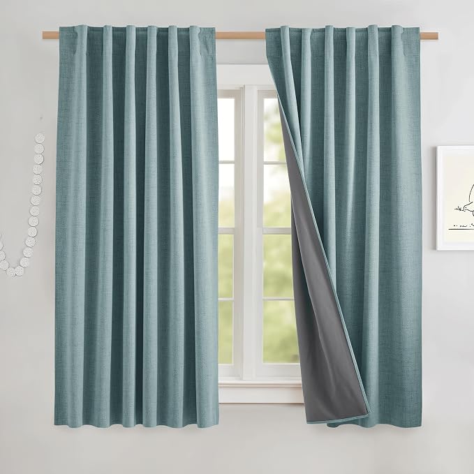 NICETOWN Skylark Blue 100% Blackout Short Curtains 63" Long - Image 2