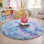 Amdrebio Purple Rainbow Mermaid Shag Round Rug 5Ft - Image 3