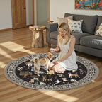 Black 4Ft Round Dogs Area Rug for Living Room Bedroom | Stain Resistant; Non - Image 3