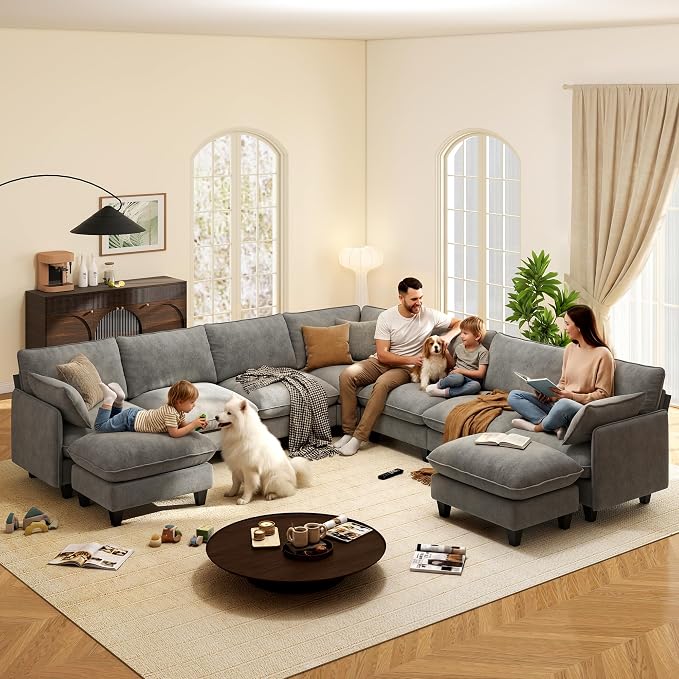 Ihanherry 141" Oversized V-Shaped Modular Sectional Couch, 9-Seater Cloud Sofa - Image 7