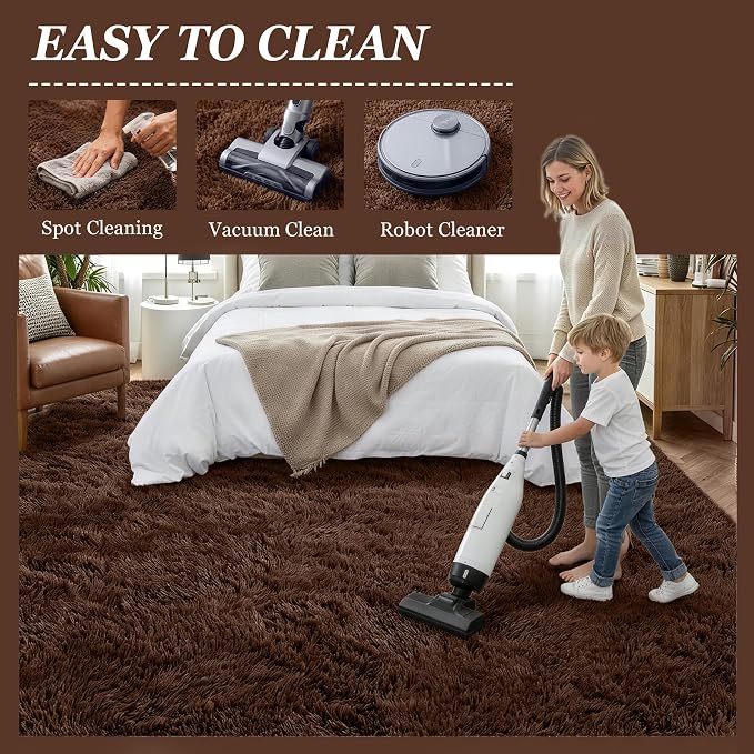 8x10 Area Rug Living Room Bedroom: Fluffy Plush Shag Carpet Brown | - Image 4