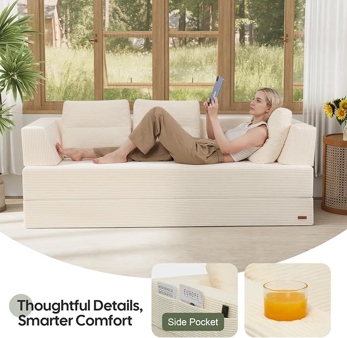 COMAX Futon Sofa Bed Queen, 4 in 1 Folding Boneless Sleeper Corduroy Couch - Image 3
