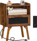 Lerliuo Rattan Nightstand with Charging Station, Side Table with Drawer Open by Lerliuo