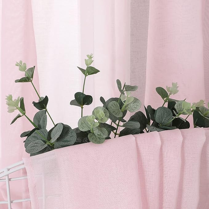 Tollpiz Sheer Tier Curtain Linen Textured Half Kitchen Curtains Sheer Light - Image 6