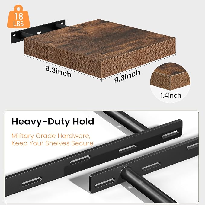 Fun Memories Floating Shelves for Wall, 9.3 Inch Set of 4 Rustic Wood Wall - Image 4