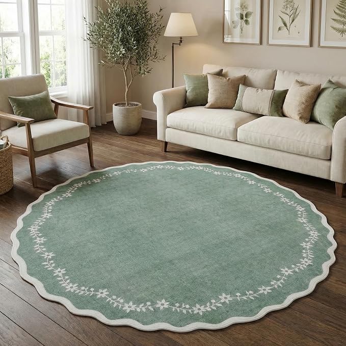 GarveeHome Round Rugs 6ft Scalloped Washable Circle Rug by GarveeHome