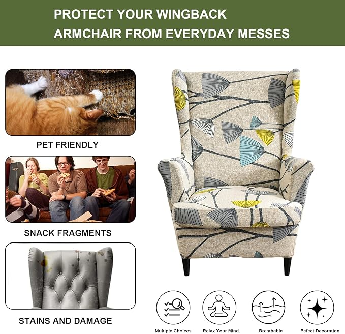 HAOYONG Printed Wingback Chair Covers 2 Pieces Wing Chair Slipcover High - Image 5
