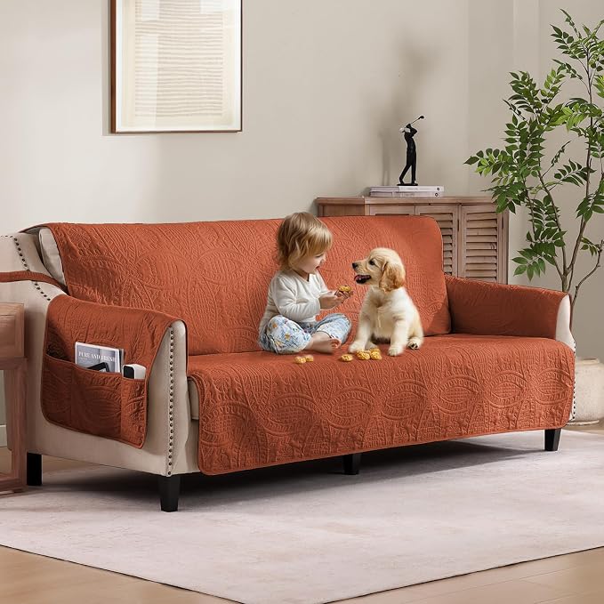 Soft Quilted Couch Cover with Pockets by Pamhaven