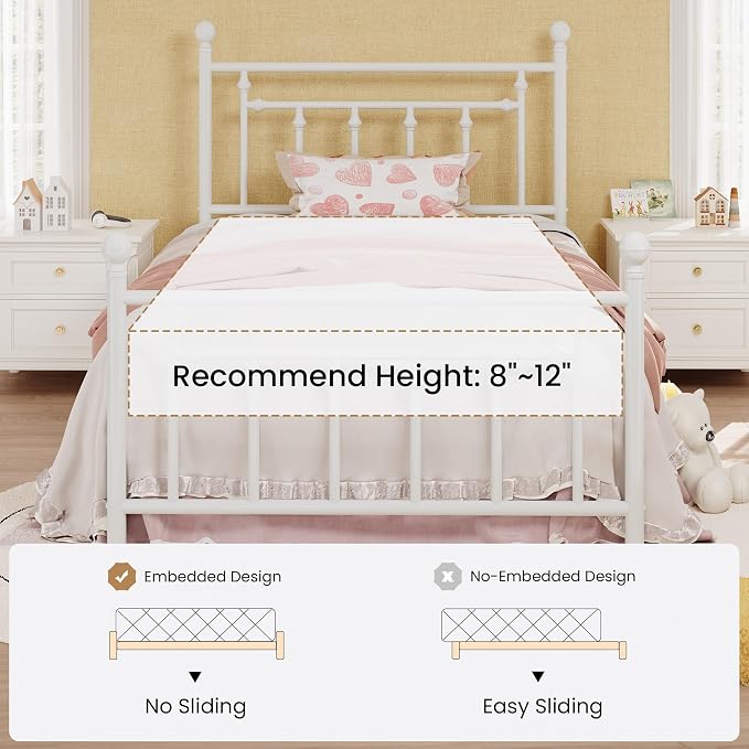 SHA CERLIN 14" Twin Size Metal Platform Bed Frame/Victorian Headboard and - Image 7