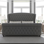AMERLIFE California King Size Platform Bed Frame, Velvet Upholstered Sleigh Bed - Image 3