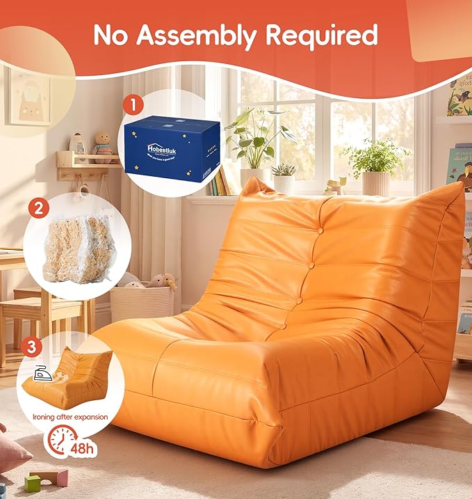 Hobestluk Small Bean Bag Chair Waterproof Leather Beanbag Lazy Floor Sofa Bean - Image 8