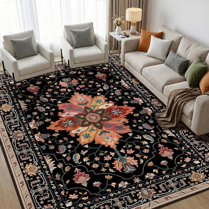 RELEANY Washable Area Rug, Water Repellent, Pet Friendly, Vintage Floral Boho - Image 9