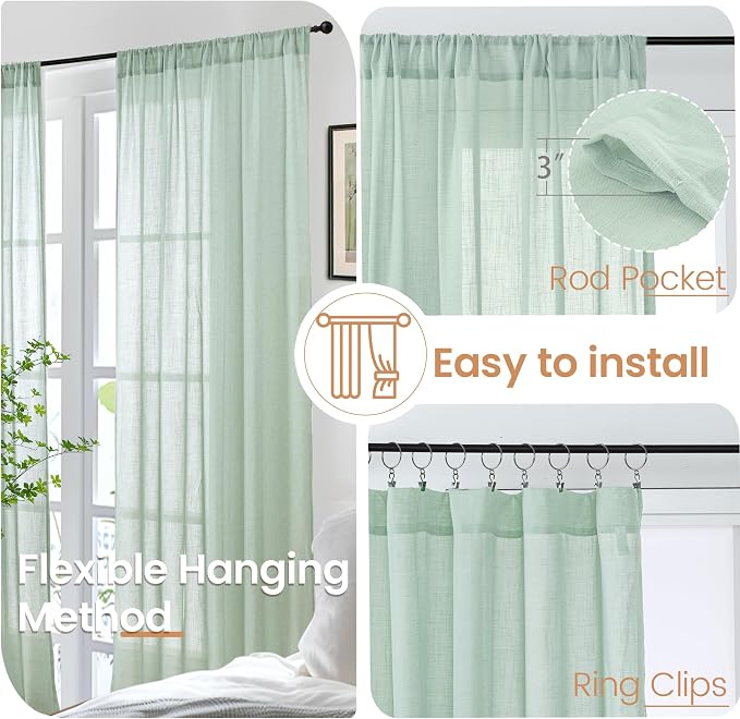 BGment Light Green Curtains 84 Inches Long 2 Panels Set - Image 6