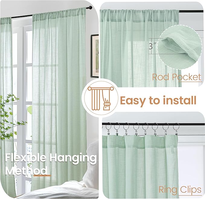 BGment Light Green Linen Curtains 45 Inch Length - Image 6