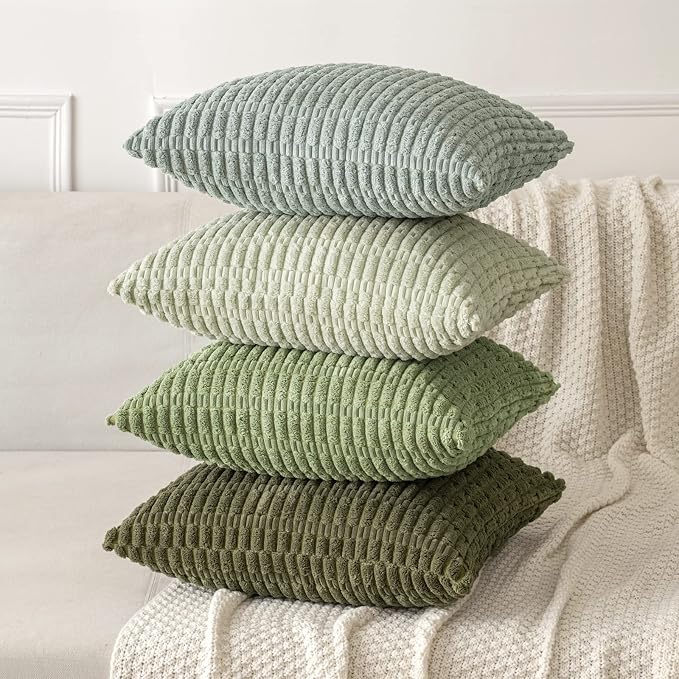 MIULEE Euro Sham Corduroy Decorative Throw Pillow Covers 24x24 Olive Green | - Image 7