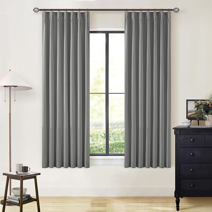 Grey 63 Inch Blackout Pleated Linen Curtains - Image 7