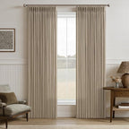 Camel Tan Beige Linen Pleated Semi Sheer Neutral Curtains 50x86 | Pinch Pleat by Twodrapes