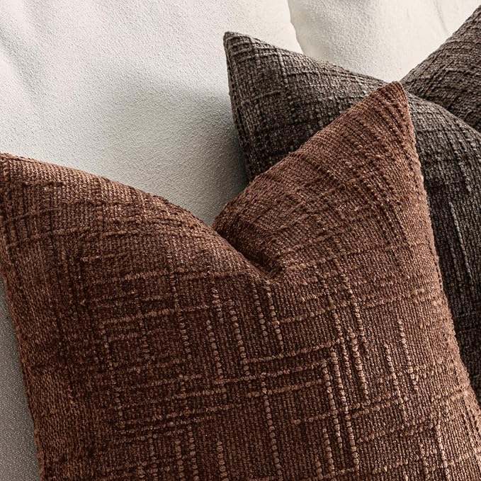 MIULEE Chenille Textured Throw Pillow Covers Terracotta 18x18 Set of 2 | Slubby - Image 4