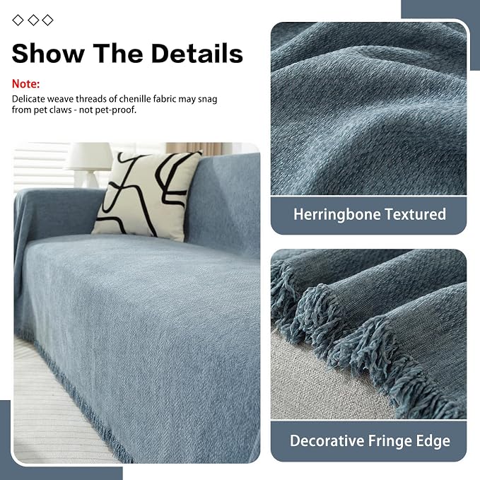 DREAMINGO Modern Minimalism Grayish Blue Couch Cover Sectional Sofa Covers - Image 3