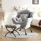Lazy Chair with Ottoman, Large White Gray Lounge Accent Chair with Ottoman and - Image 2
