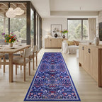 PLHXFR 2.6x10 Washable Runner Rug：Floral Indoor Kitchen Soft Carpet Blue | - Image 4