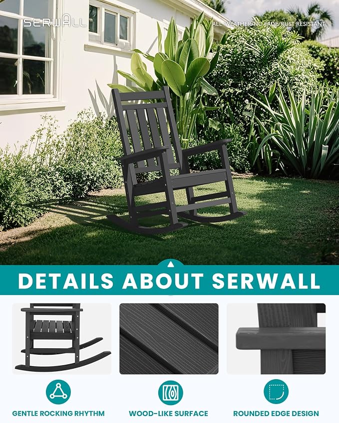 SERWALL Outdoor Rocking Chair Set of 4, HDPE Rocking Chair - Image 5