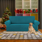 Stretch Loveseat Couch Cover, 2 Cushion Couch Slipcover, Peacock Blue | 1-Piece - Image 2