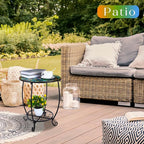 Cinnvoice Outdoor Side Table Round Small Mosaic Patio Accent Indoor End Plant - Image 2
