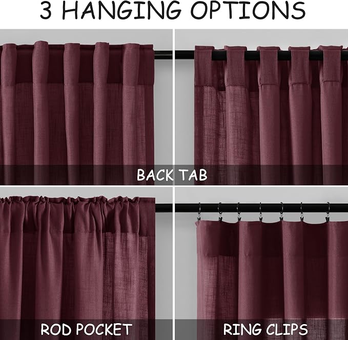 Burgundy Linen Curtains 72 Inch Length - Image 2