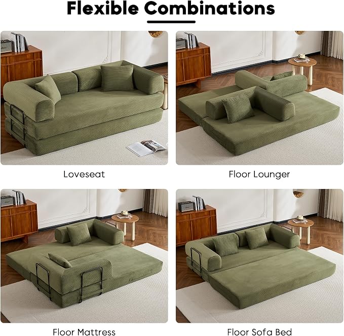 ZEIINPA Convertible Folding Couch Bed, Comfy Corduroy Sleeper Floor Sofa Bed - Image 7