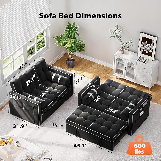 Pipishell 3 in 1 Convertible Sleeper Sofa Bed, Pull Out Couch - Image 2
