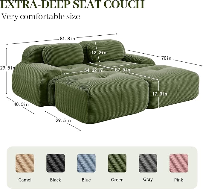 Boneless Sectional Couch, No Assembly Required, 81.8” U Shaped Modular Cloud - Image 3