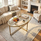 Wolawu Coffee Table Gold Oval Glass Coffee Tables - Image 8