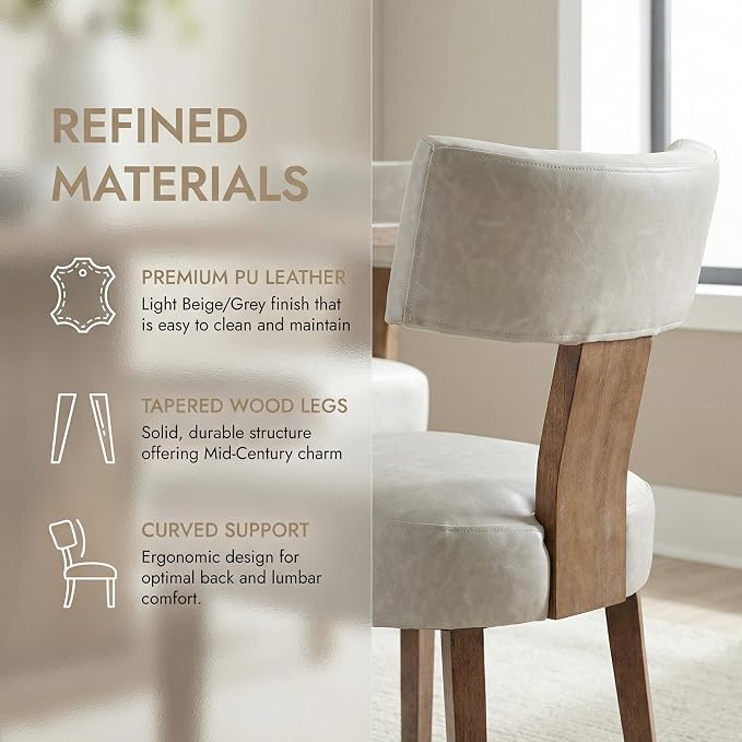 HNY Mid Century Modern Dining Chairs Set of 4, Farmhouse PU Leather Upholstered - Image 5