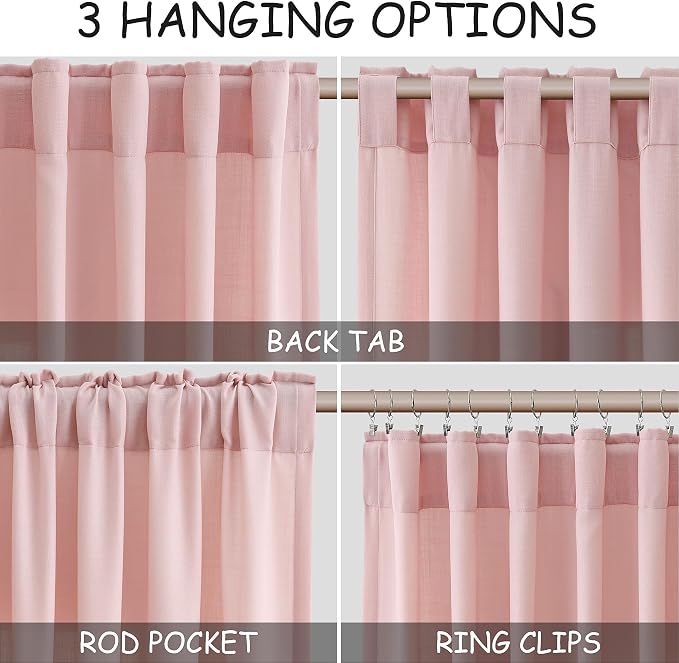 Pink Linen Curtains 84 Inch Length 2 Panels Set - Image 2