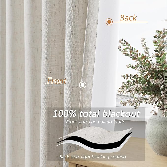 100% Blackout Linen Curtains for Bedroom 84 inches Long, Thermal Insulated Room - Image 4