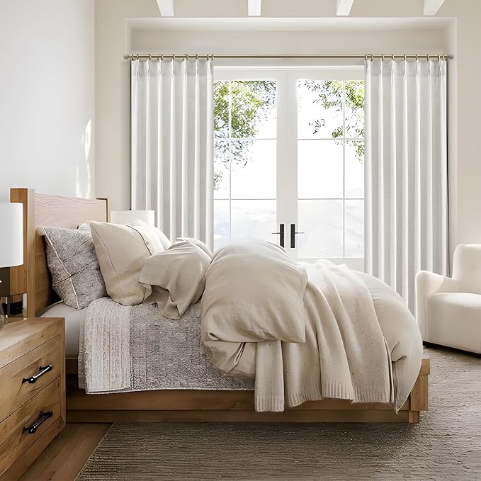 Unique Beige White 86 Inch Bedroom Curtains 2 Panel Sets, Modern Pinch Pleat - Image 7