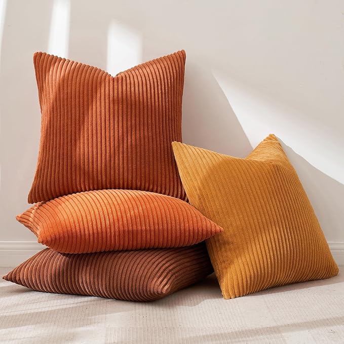 MIULEE Fall Corduroy Decorative Throw Pillow Covers Orange Rust 18x18 | Set of 4 - Image 5