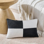 Fancy Homi Set of 2 Black White Long Lumbar Decorative Throw Pillow Covers - Image 2