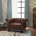 ORRD 2 Piece Living Room Set, Chesterfield Leather Sofa Couch Chair - Image 4