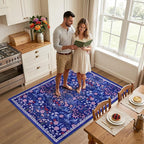 PLHXFR Area Rug Living Room: 3x5 Floral Washable Boho Soft Carpet Blue | - Image 3