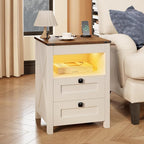 HWB LED Nightstand with Gun Drawer: Bedside Table with Charging Station by HWBEnjoywarmhome