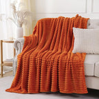 Orange Throw Blanket for Couch Sofa 50x60 inches Striped Design | Fleece - Image 3