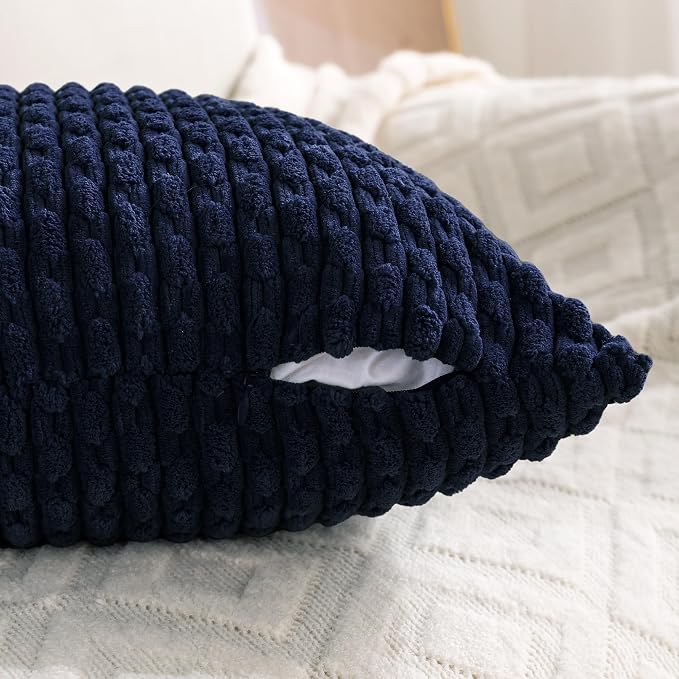 Set of 4 Navy Blue Decorative Throw Pillow Covers 18x18 Inch Corduroy Pillow - Image 3