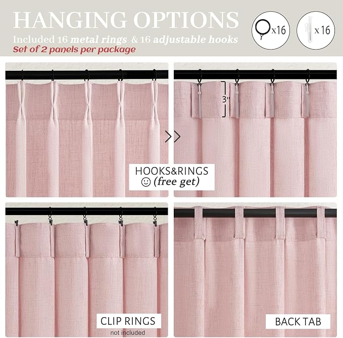 Light-Pink Floor to Ceiling Semi Sheer Extra Long Curtains 108 Inches Length - Image 5