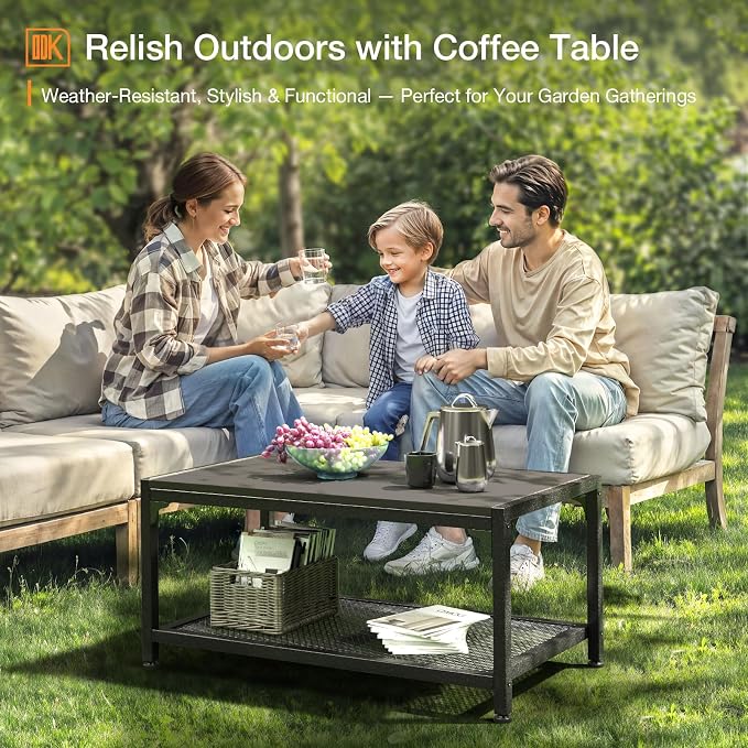 ODK Outdoor Coffee Table with Double-Layer Storage, Rectangle Weather-Resistant - Image 4