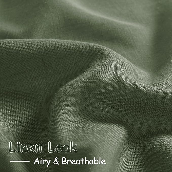 Olive Green Linen Sheer Back Tab Curtains 45 Inch Length Semi Sheer Light - Image 4