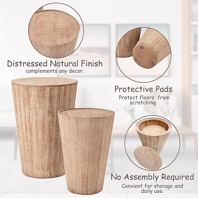 Aoikax Farmhouse Nesting Barrel Side Table, Rustic Space Saving Storage End - Image 3