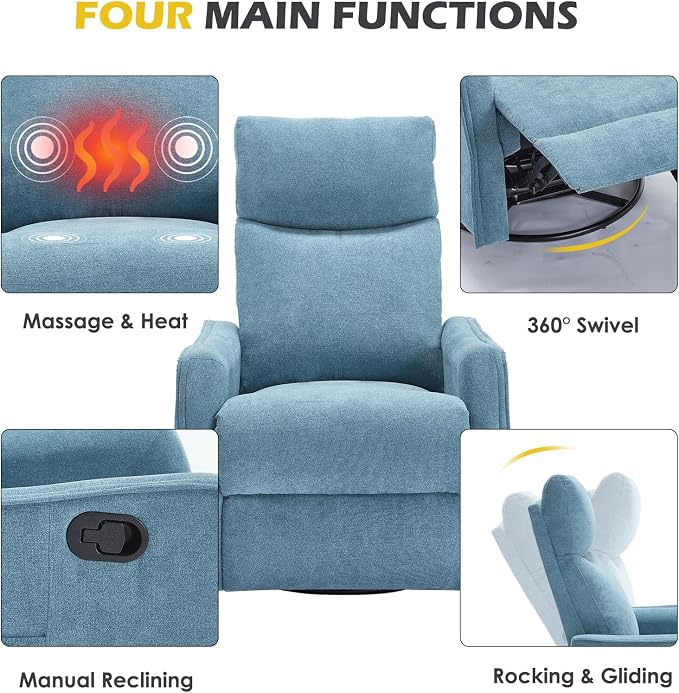 Trustyue Swivel Rocker Recliner Chair, 360° Swivel Recliner - Image 4