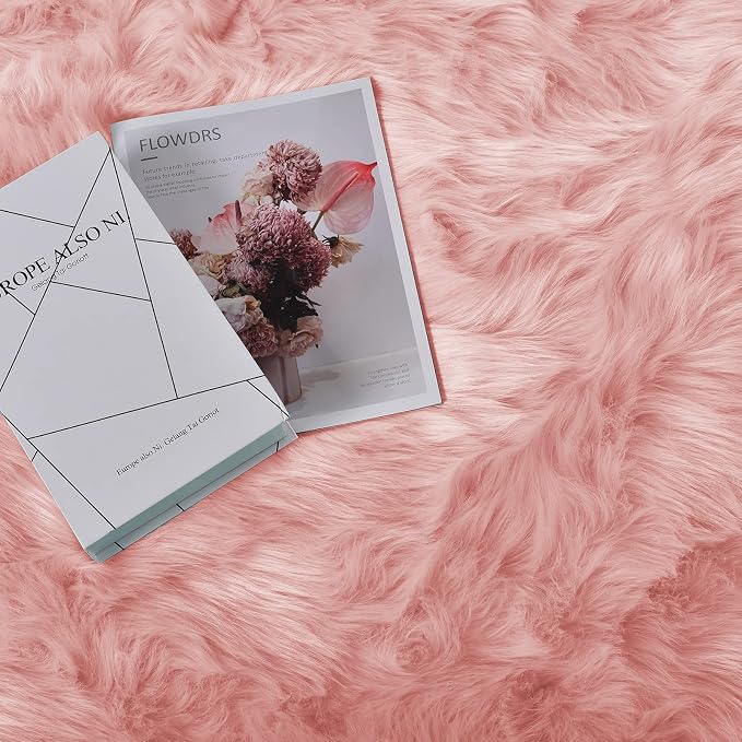 Goolela Pink Area Rug 5x7 Fluffy Fuzzy Furry Rug - Image 7